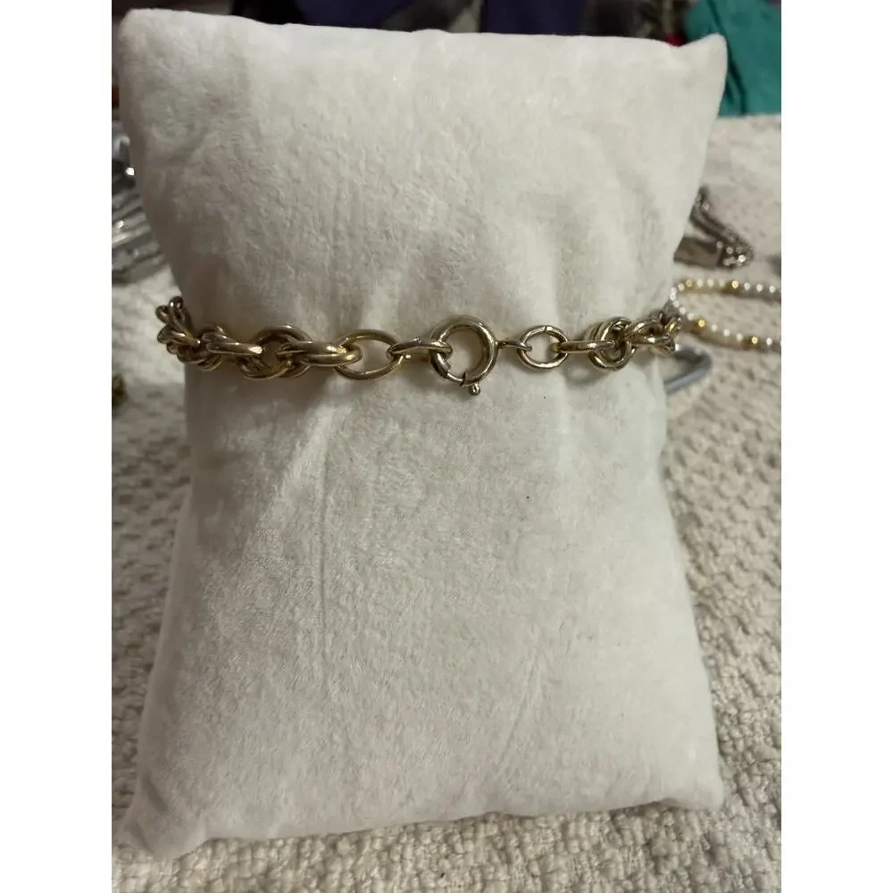 Vintage Gold Tone Student Council Charm Bracelet Blue Enamel Medal 7”